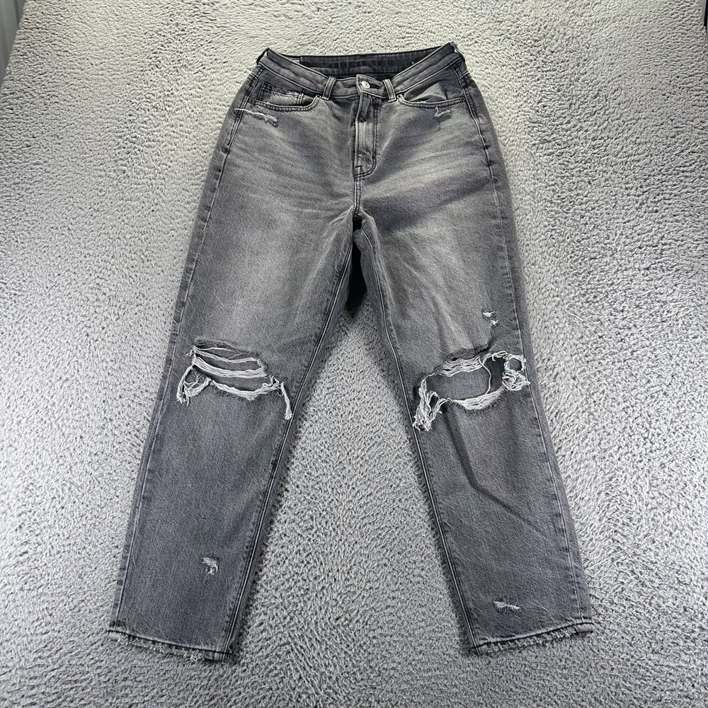 American Eagle Outfitters Jeans Women 6 Black Cotton Denim Mom Distressed Faded